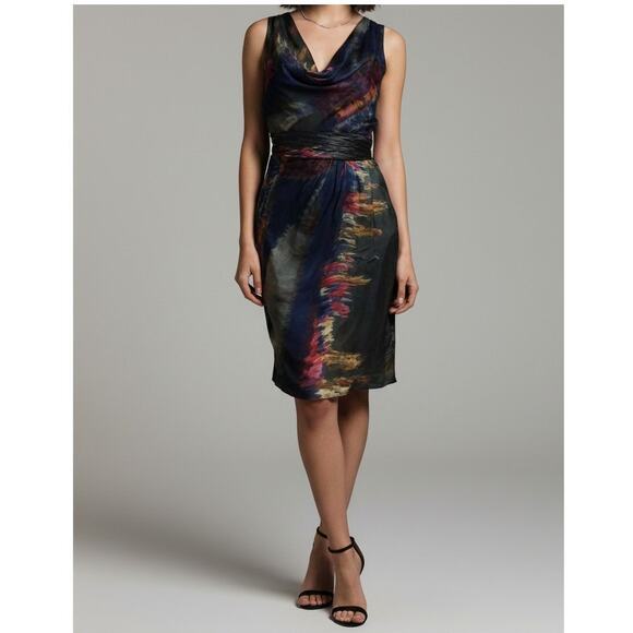 Andrew Marc Size 4 Silk Dress Sleeveless Blue Drape Cowl Neck - Picture 1 of 11